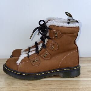 Dr. Martens 1460 Lace to Toe Fur Lined Buttersoft Nubuck Boots Brown Women's 11